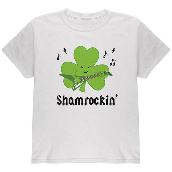 St. Patrick's Day Shamrock Guitar Shamrockin' Youth T Shirt White YMD