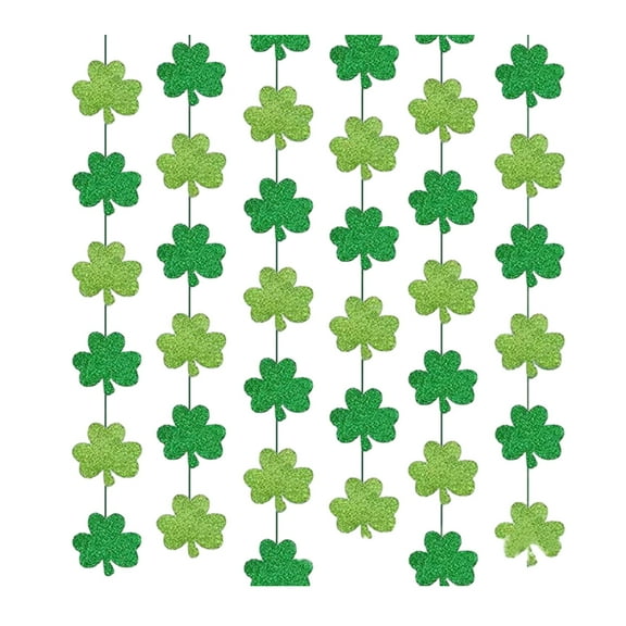 St. Patrick's Day Shamrock Hanging Decoration 10PCS, 59" Green Glitter Clover Ceiling Pendant Hanging Ornament Irish Decor for Home, Door, Window & Festival Party