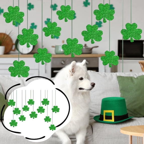 St Patrick's Day Shamrock Hanging Decorations, Green Clover Banner Garland For Irish Holiday Party Home Classroom Ceiling Wall Decor Supplies
