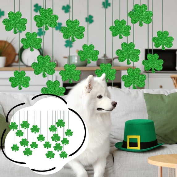 St Patrick's Day Shamrock Hanging Decorations, Green Clover Banner Garland For Irish Holiday Party Home Classroom Ceiling Wall Decor Supplies