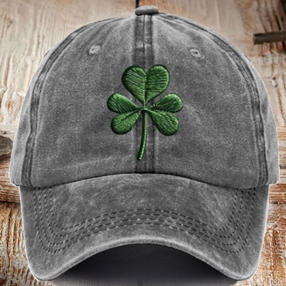 St. Patrick's Day Shamrock Hat Womens Embroidered Baseball Cap Gray