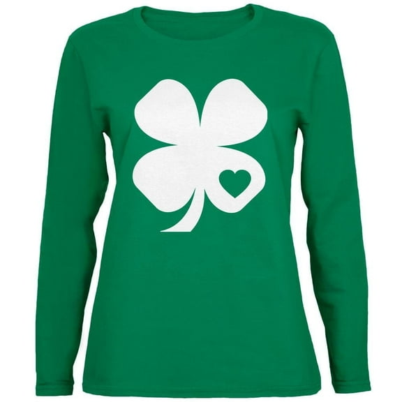 St. Patrick's Day Shamrock Heart Green Womens Long Sleeve T-Shirt - Small