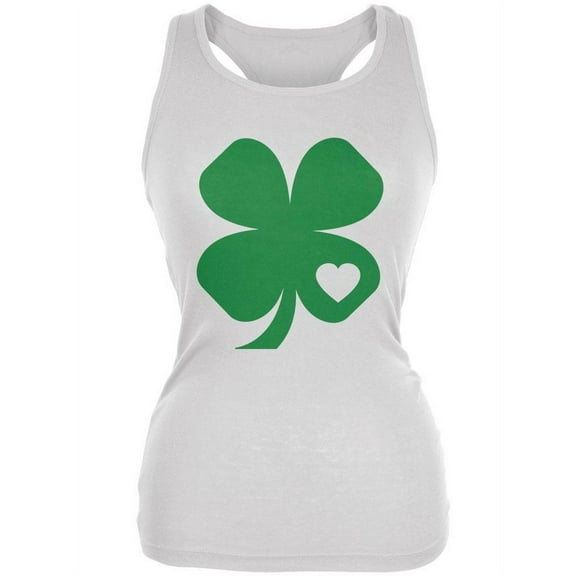 St. Patrick's Day Shamrock Heart White Juniors Soft Tank Top - X-Large