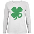 thumbnail image 1 of St. Patrick's Day Shamrock Heart White Womens Long Sleeve T-Shirt - Large, 1 of 1