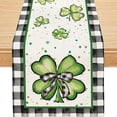 thumbnail image 1 of St. Patrick's Day Shamrock Linen Table Runner - Four-Leaf Clover Irish Table Flag, Festive Linen Table Cloth for Irish Holiday & Party Table Decor, 1 of 5