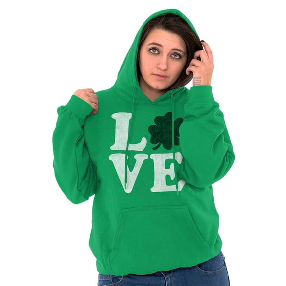 St Patrick's Day Shamrock Love Women Plus Size Graphic Pullover Hoodie Brisco Brands 3X
