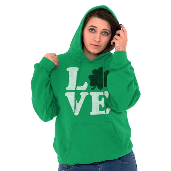 St Patrick's Day Shamrock Love Women Plus Size Graphic Pullover Hoodie Brisco Brands 3X