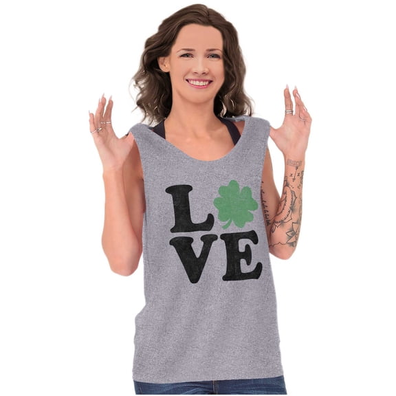 St Patrick's Day Shamrock Love Womens Plus Size Graphic Tank Top Brisco Brands 2X
