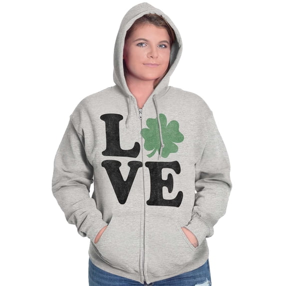 St Patrick's Day Shamrock Love Womens Plus Size Graphic Zipper Hoodie Brisco Brands 3X