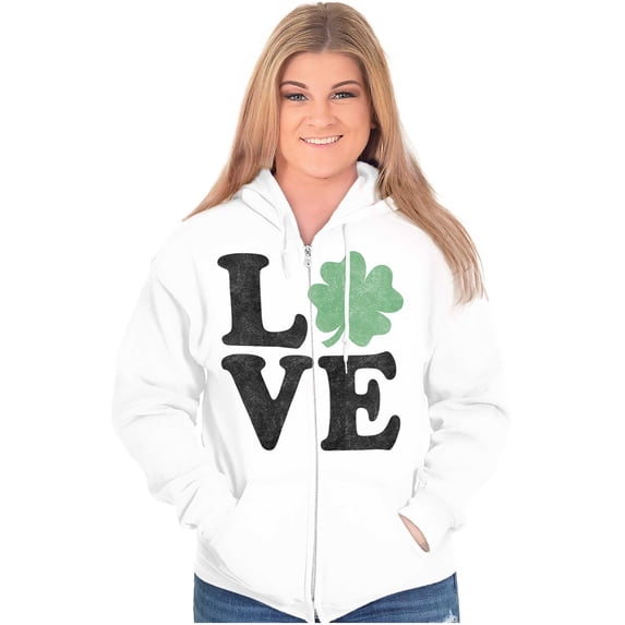 St Patrick's Day Shamrock Love Zip Hoodie Sweatshirt Women Brisco Brands L