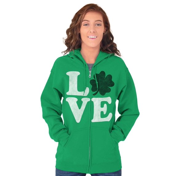 St Patrick's Day Shamrock Love Zip Hoodie Sweatshirt Women Brisco Brands S