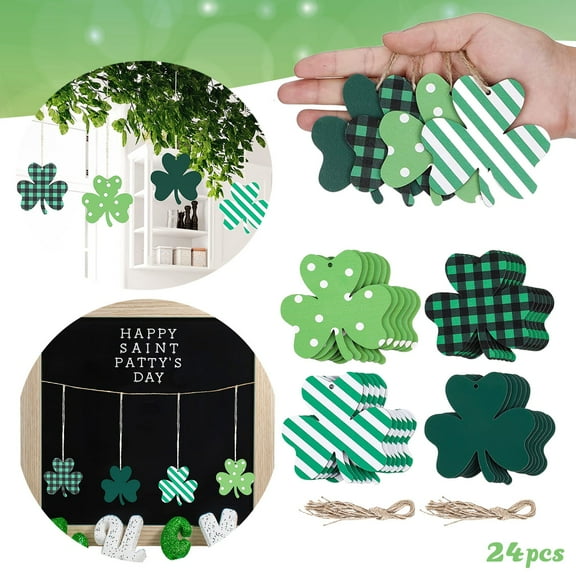 St. Patrick's Day Shamrock Ornaments – 24PCS Mini Clover Hanging Decorations for Tree, Table, Shelf, Party & Festival Decor