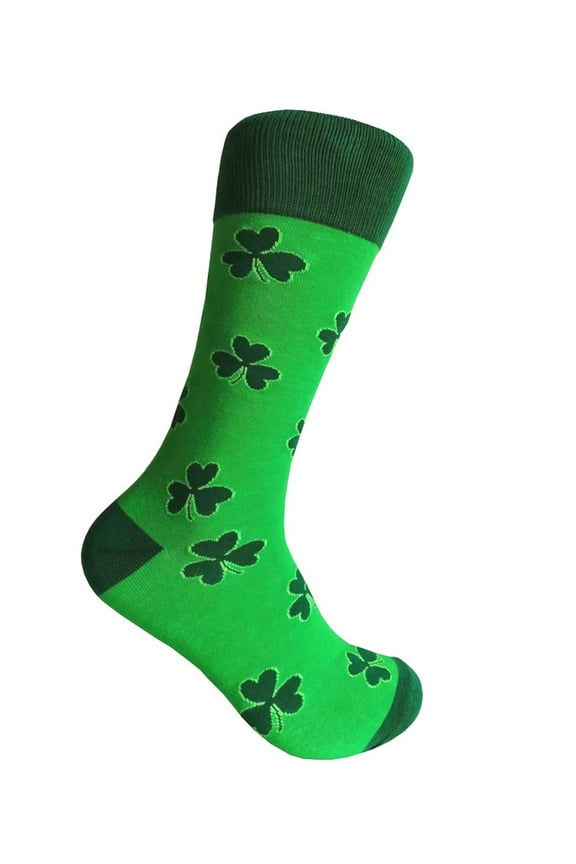 St. Patrick's Day Shamrock Pattern Mid-calf Dress Casual Socks for Men in Green with Irish Green Color