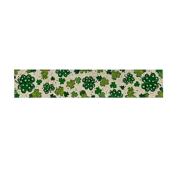 St. Patrick's Day Shamrock-Patterned Linen Table Runner, 13x47.2in Festive Green Irish Luck Decor for Dining/Coffee Tables & Holiday Gatherings