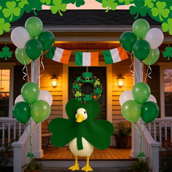 St. Patrick's Day Shamrock Porch Goose Outfit - Winter-to-St. Patrick's Day Yard Decor & Outdoor Celebrations, 3-Leaf Clover Costume for Yard Geese, Outdoor Decoration, 19.69*17.32in, Green