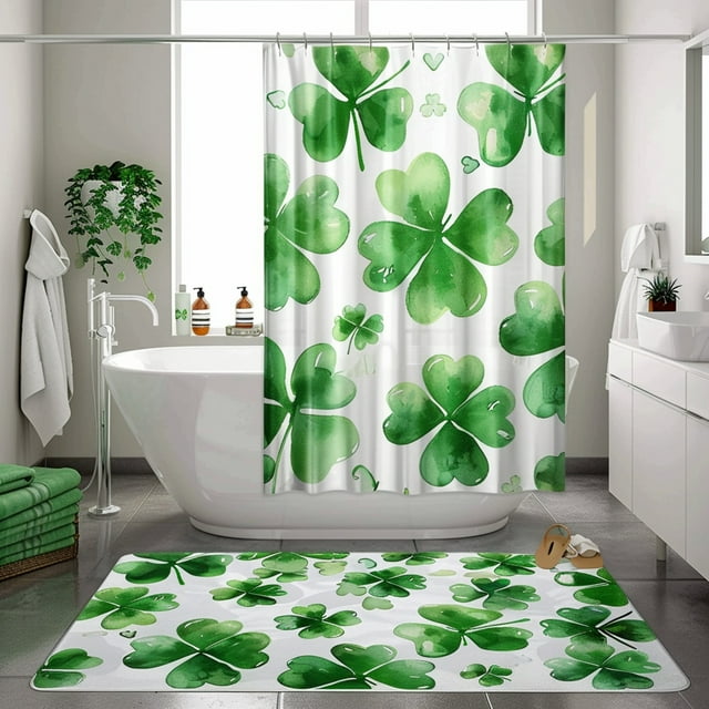 St Patrick's Day Shamrock Print Bathroom Set Shower Curtain - Walmart.com