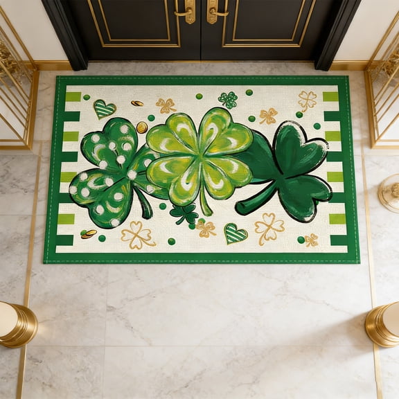 St. Patrick's Day Shamrock Printed Washable Doormat, 40*60Cm Skin - Friendly Flannel Entryway Mat For Indoor Outdoor, Non - Slip Floor Mat For Home, Hallway, Entryway Decorative