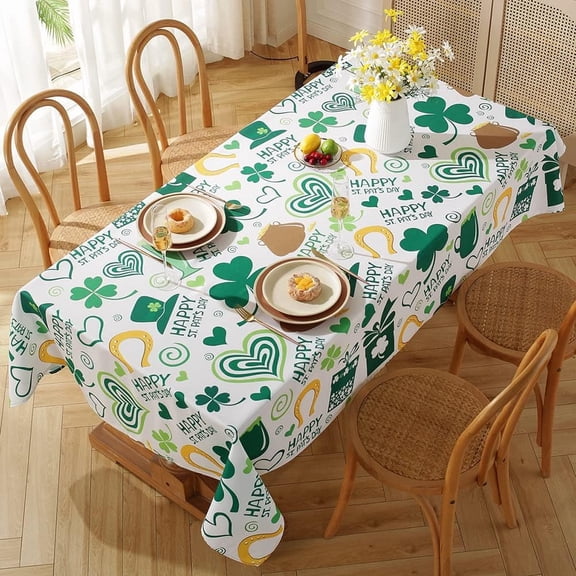 St Patrick's Day Shamrock Rectangle Tablecloth, Using Washable Soft Wrinkle Free Polyester, Checkered Fabric Spillproof Textured Table Cloth for Indoor & Outdoor Daily Use