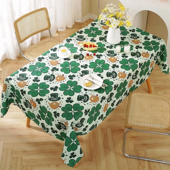 St Patrick's Day Shamrock Rectangle Tablecloth, Using Washable Soft Wrinkle Free Polyester, Checkered Fabric Spillproof Textured Table Cloth for Indoor & Outdoor Daily Use