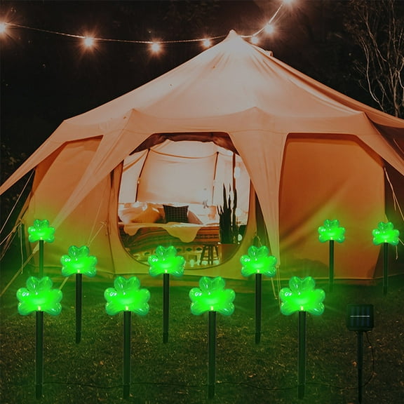 St. Patrick's Day Shamrock Solar Light Set (1 Controller + 5 Lights) - Decorative Clover Garden Stakes for Patio, Lawn, or Festive Borders