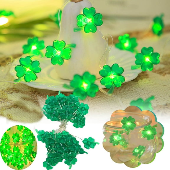 St. Patrick's Day Shamrock String Lights - 3.2ft, 10 LED Clover Lights, Multi-Mode Green Fairy Decor, Battery Operated for Irish Celebration