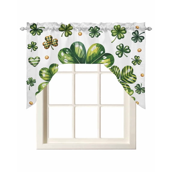 St Patrick's Day Shamrock Swag Valances for Windows, Small Curtains Drapes, Lucky Four Leaf Gold Coin Green Kitchen Window Curtains Over Sink Window Treatment Valance for Bedroom/Bathroom 56"x36"