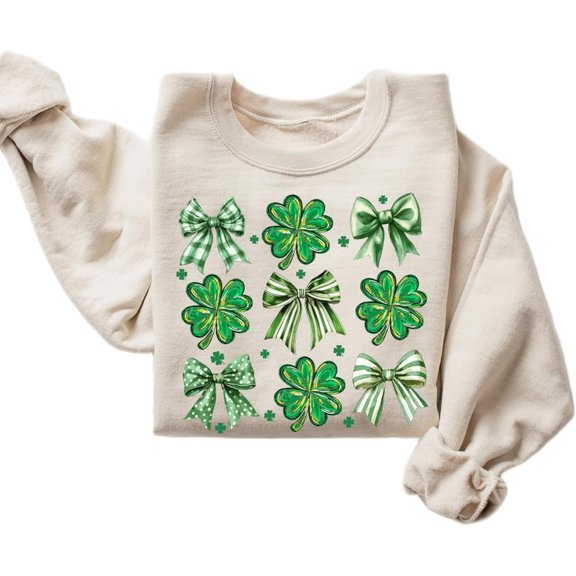 St Patrick’s Day Shamrock Sweatshirt Checkered Clover Grid Design