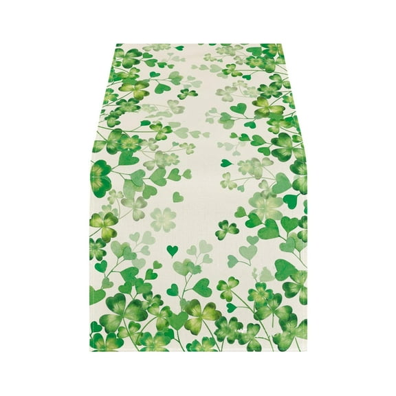 St. Patrick's Day Shamrock Table Runner 72 x 13 Inch, Green and White Clover Checkered Pattern Table Cover for Irish Holiday Celebration, for Home, Party, Kitchen Dining Mantel Decor