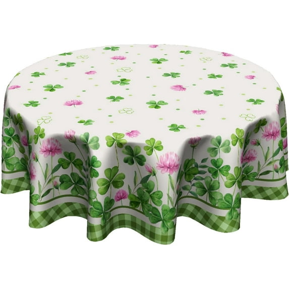 St Patrick''s Day Shamrock Tablecloth Round 60 Inch Clover Floral Table Cloth Wrinkle Resistant Table Cover for Holiday Party Dinner Decor