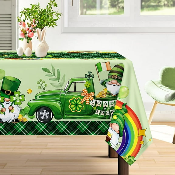 St. Patrick''s Day Shamrock Tablecloth Waterproof, Spring Gnome Table Cloth Rectangle Stain Resistant, Washable Table Cover for Home Kitchen Dining Party Decoration (60×84 Inch)