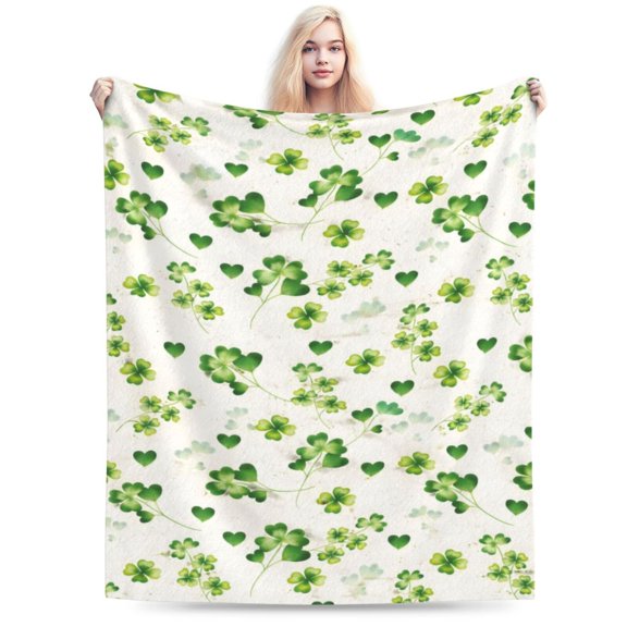 St. Patrick's Day Shamrock Throw Blanket Soft Warm Lucky Irish Clover Plush Flannel Decorative Spring Blanket for Living Room Co 50x40