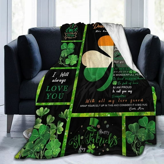 St. Patrick''s Day Shamrock Throw Blankets Soft Plush Fleece Blanket for Bed Couch Car 60"X50"