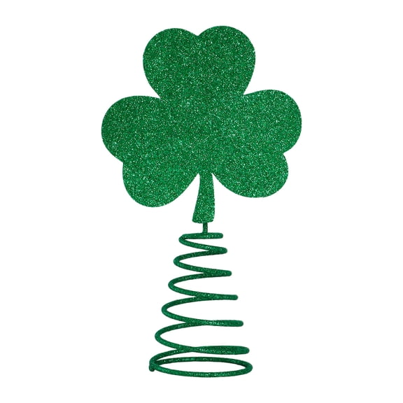 St. Patrick's Day Shamrock Tree Topper Ornament, 8in Glitter Green Clover Spring Decor for Irish Holiday Tree & Home Party Decorations