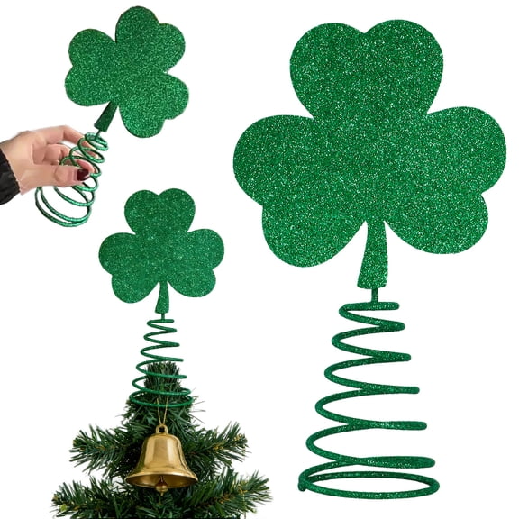 St. Patrick’s Day Shamrock Tree Topper Ornament - Festive Irish Holiday Decor for Christmas Tree & Home, Durable Green Clover Tree Top Accent, Perfect for March Celebrations, 8.07*4.72in, Green