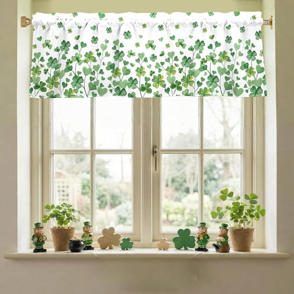 St. Patrick''s Day Shamrock Valances for Windows 54x18 Inch Green Cute Clover-Adorned Curtain Valance for Kitchen Bathroom Bedroom Living Room Decor