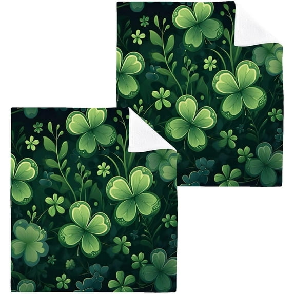 St. Patrick's Day Shamrock Washcloths Set of 6-12 x 12 inch Pure Cotton Wash Cloth Highly Absorbent and Soft Fingertip Towels Face Cloths for Bath, Spa Wash cloth