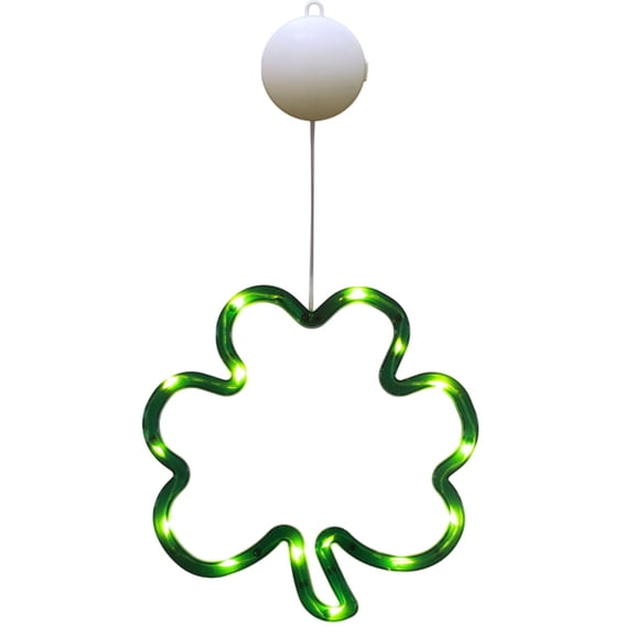 St. Patrick's Day Shamrock Window Light with Suction Cup Irish Clover Shaped Silhouette Lights for Home Party Outdoor Decor