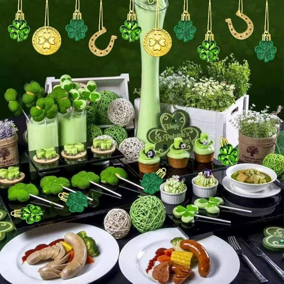 St Patrick's Day Shamrocks Ornament Set for Small Tree Decorations,Good Luck Clovers Hanging Bauble for Tree Baubles Tables Shelf Festival Decors