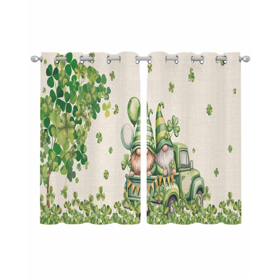 St Patrick's Day Sheer Curtains 39 Inch Length 2 Panels Set for Living Room/Bedroom, Lucky Shamrock Gnomes Truck Branches Beige Kitchen Curtains Grommet Curtains Window Treatments 27.5"x39"x2