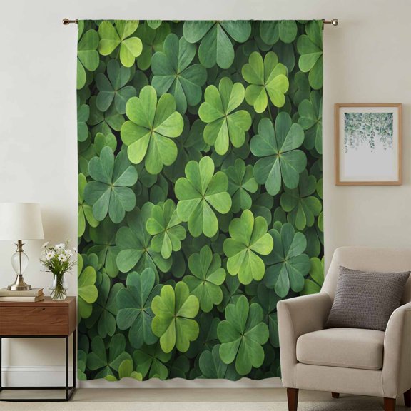 St. Patrick's Day Sheer Curtains 45 Inches Long for Bedroom, Spring Country Fourleaf Grass Lucky Light Filtering Privacy Drapes, Breathable Semi Sheer Short Window Treatment for Kitchen Cafe Bathroom
