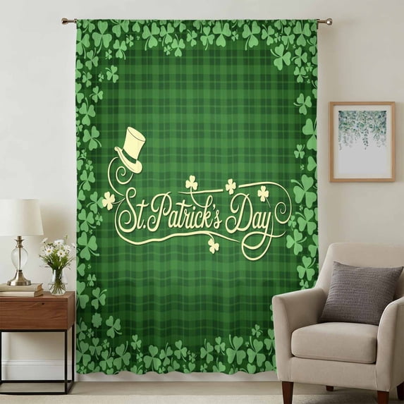 St Patrick's Day Sheer Curtains 45 Inches Long, Green Shamrocks Farmhouse Checked Rustic Light Filering Curtains, Breathable Simi Curtain Privacy Drapes for Kitchen Bathroom Small Window Treatment