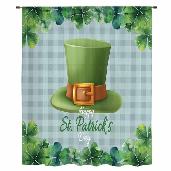 St. Patrick's Day Sheer Curtains 45 Inches Long, Spring Coin Green Clovers Blue Lattice Light Filering Curtains, Breathable Simi Curtain Privacy Drapes for Kitchen Bathroom Small Window Treatment