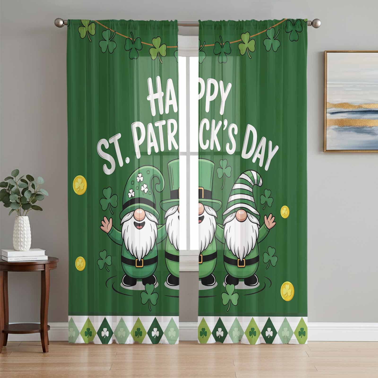 St. Patrick's Day Sheer Curtains 96 Inch Length 2 Panels Set Window ...