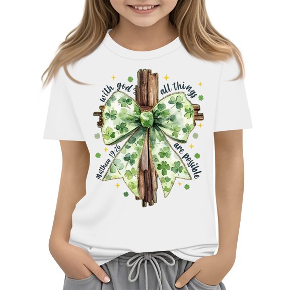 St Patrick's Day Shirt Kids Clover Irish Shamrock Shirts Loose Fit Short Sleeve Graphic Tops Casual Cute Crewneck Clothes,White 3-4 Years