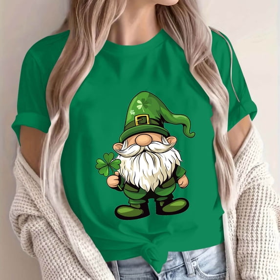 St. Patrick's Day Shirt for Women Irish Flag Shamrock Graphic T-Shirt Short Sleeve Crewneck Rolled Cuff Casual Loose Fit Festival Apparel Vintage Holiday Tops