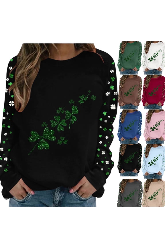 St Patrick's Day Shirt Women Long Sleeve Clover Graphic Sweatshirts Holiday Comfy Crew Neck Tunic Blouses St Paddy's Day Outfits 2026