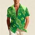 thumbnail image 1 of St Patrick's Day Shirt for Men Oversized Button Down Irish Shamrocks Print Lapel Short Sleeve Shirts Summer Collared Hawaiian Beach T Shirts, 1 of 8