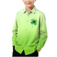 thumbnail image 1 of St. Patrick's Day Shirts Boys Girls Lapel Button Down Long Sleeve Print Tops Holiday Casual Stylish Cardigan (5-6 Years, Green-A), 1 of 7