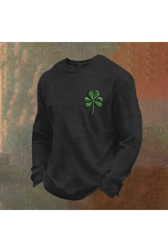 St Patrick's Day Shirts for Men, Funny Shamrock Print Muscle Fit Workout T-Shirt, Long Sleeve Graphic Holiday Tee for Gym, Big and Tall Oversized Fitness Top Black L