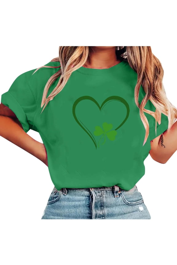 St Patrick's Day Shirts for Women Paddy's Day Tee Tops Funny Lucky Heart Printed Lucky Charms Irish Saint Patricks Day Outfits Short Sleeve Irish Tops Casual Loose Fit Summer Tops Crew Neck S-3Xl